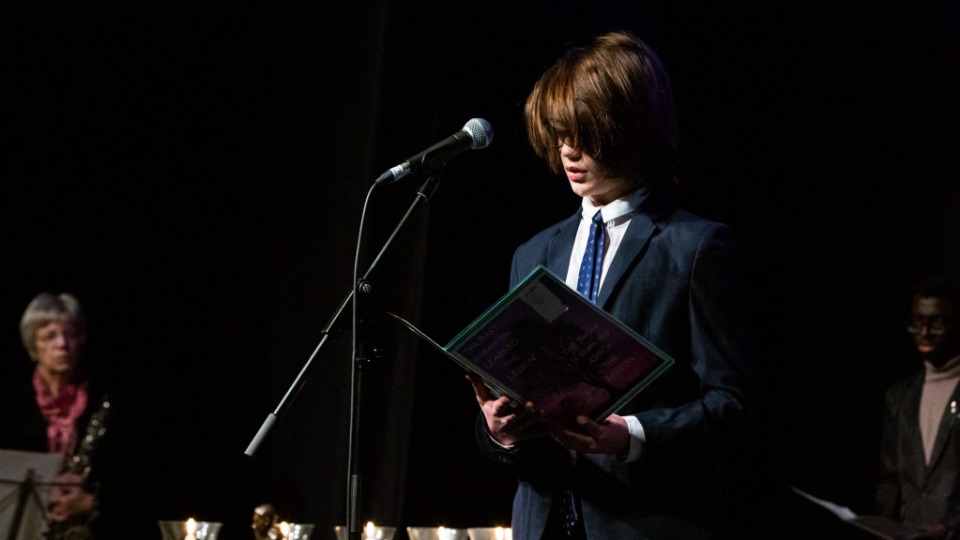 Owen Silsby gives his address at the Holocaust Memorial Day Service